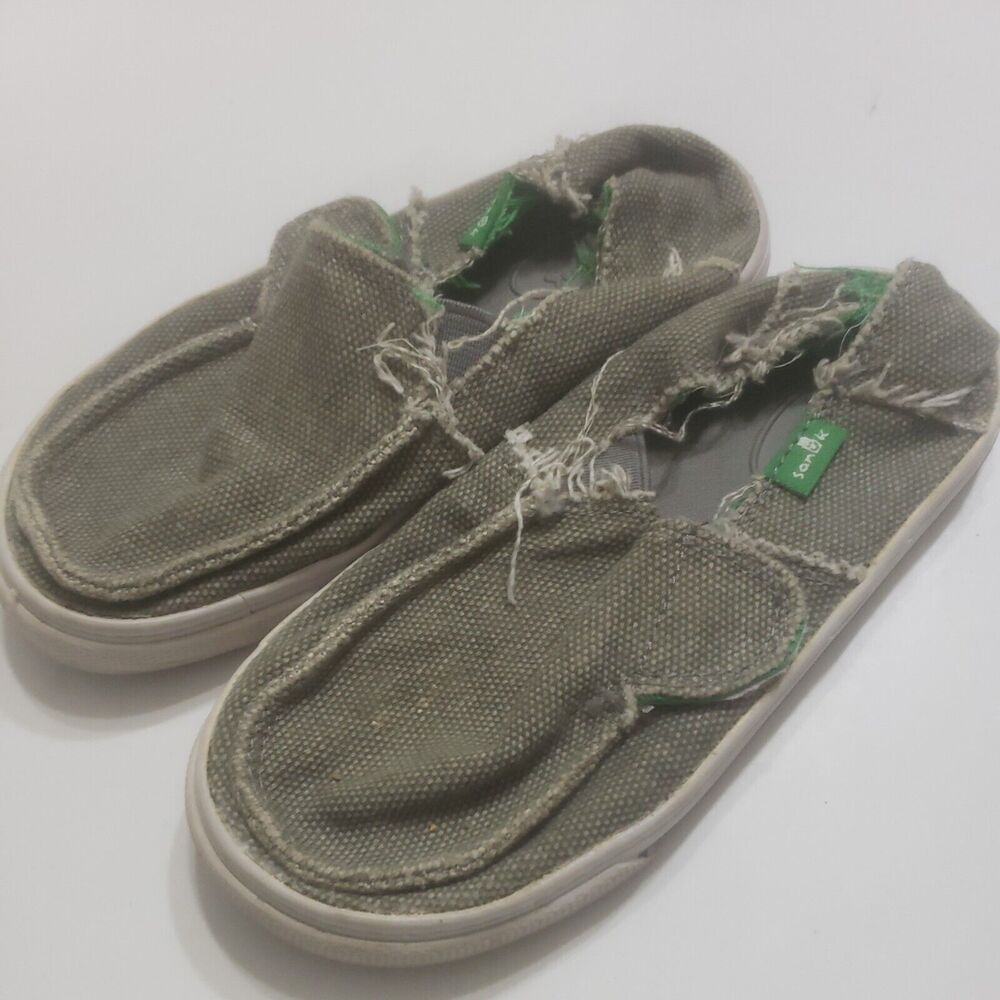 Sanuk Sneaker Boys 11 Shoes Low Top Green Hook & Loop Casual Comfort Canvas Yoga